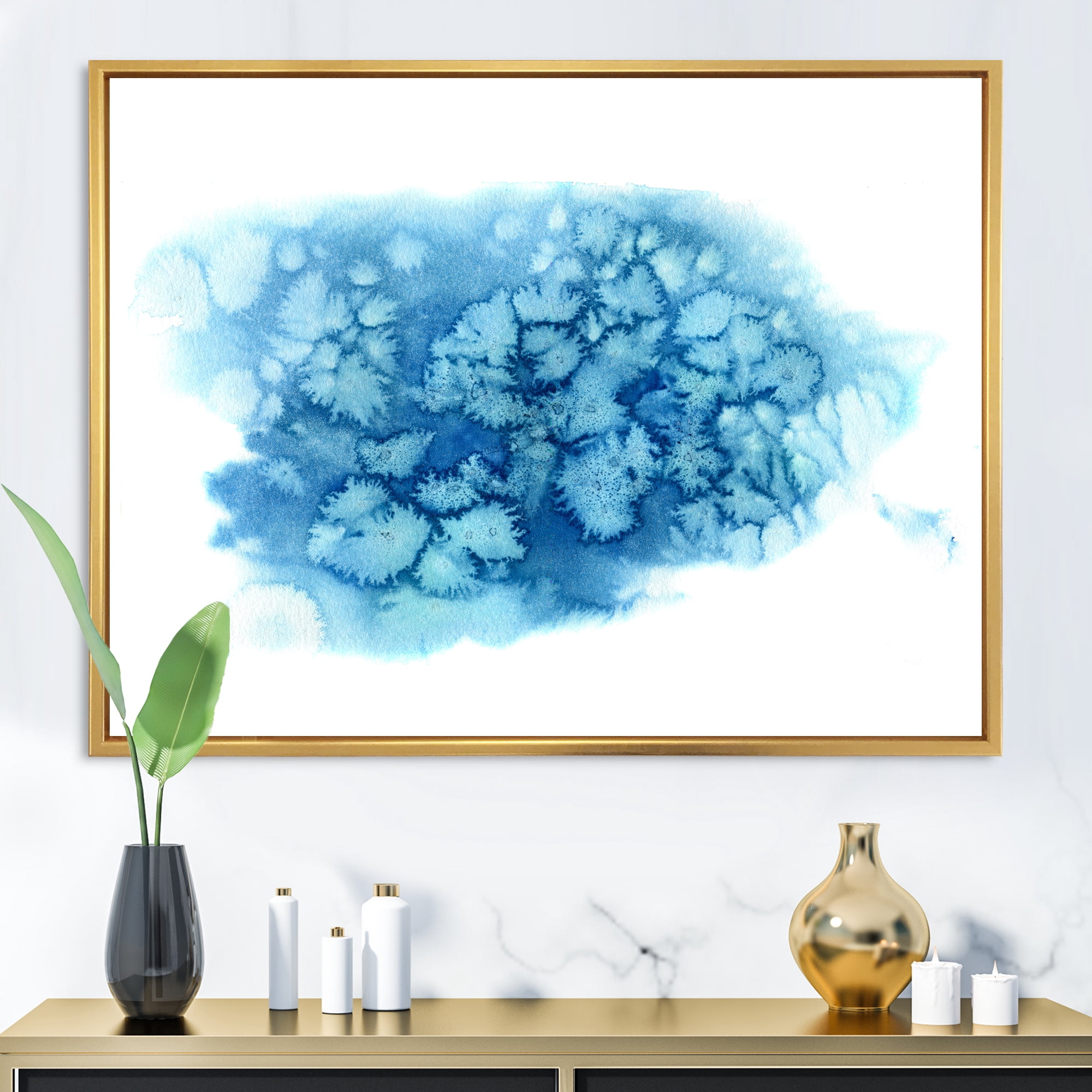 Designart 'Abstract Blue Turquoise Cloud' Modern Framed Canvas Wall Art Print