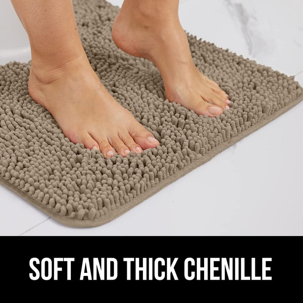 Bath Rug 24x17, Thick Soft Absorbent Chenille, Rubber Backing Quick Dry Microfiber Mats, Machine Washable Rugs for Shower Floor, Bathroom Runner Bathmat Accessories Decor, Beige
