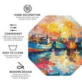thumbnail image 4 of Pofeuu Colorful Fishing Boats Print Leather Coasters Set of 6, Round Cups Mugs Mat Pad for Home Kitchen Heat Resistant Drink Coasters,Octagon, 4 of 7