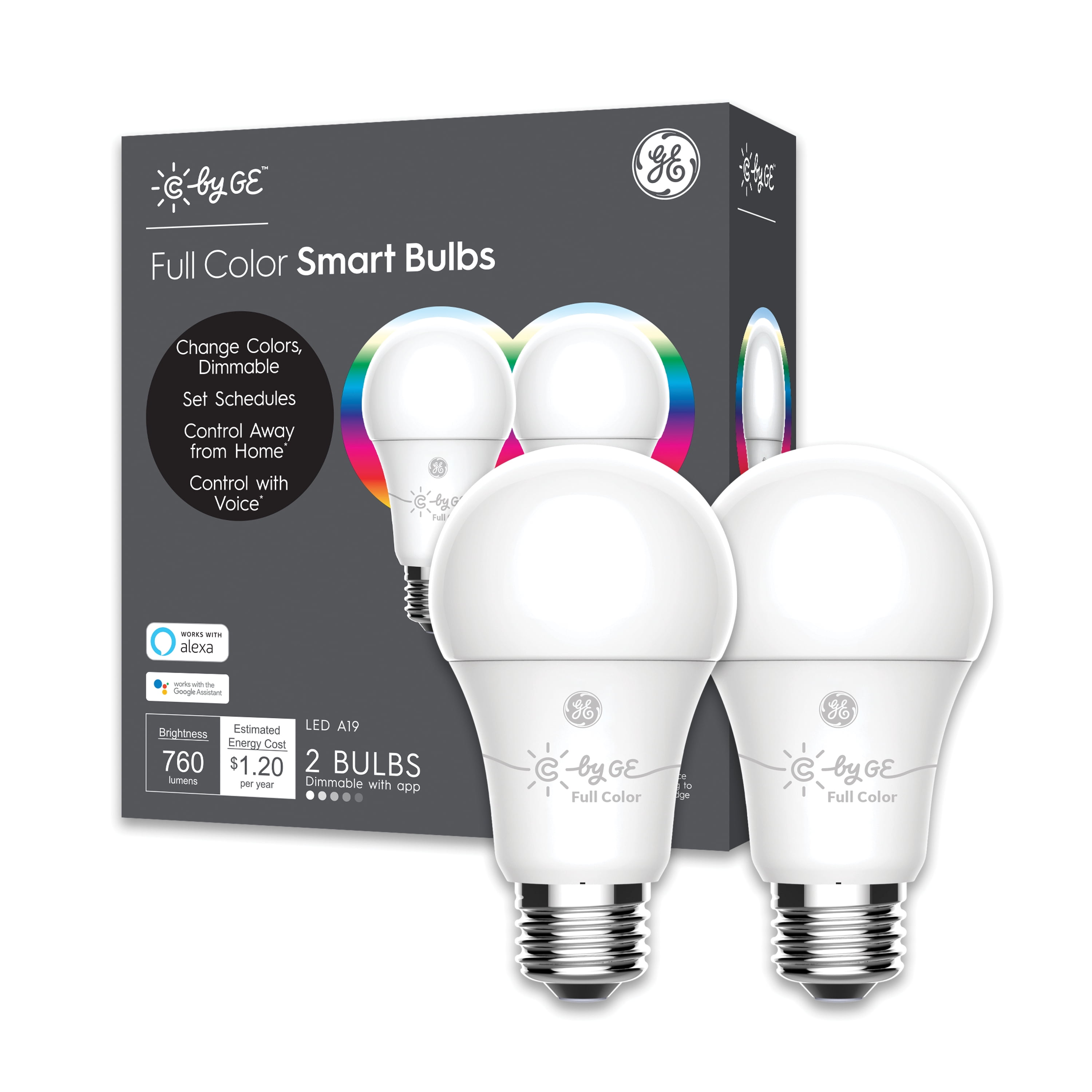 A19 Bluetooth Smart LED Light Bulb Multicolor Details about   C by GE 
