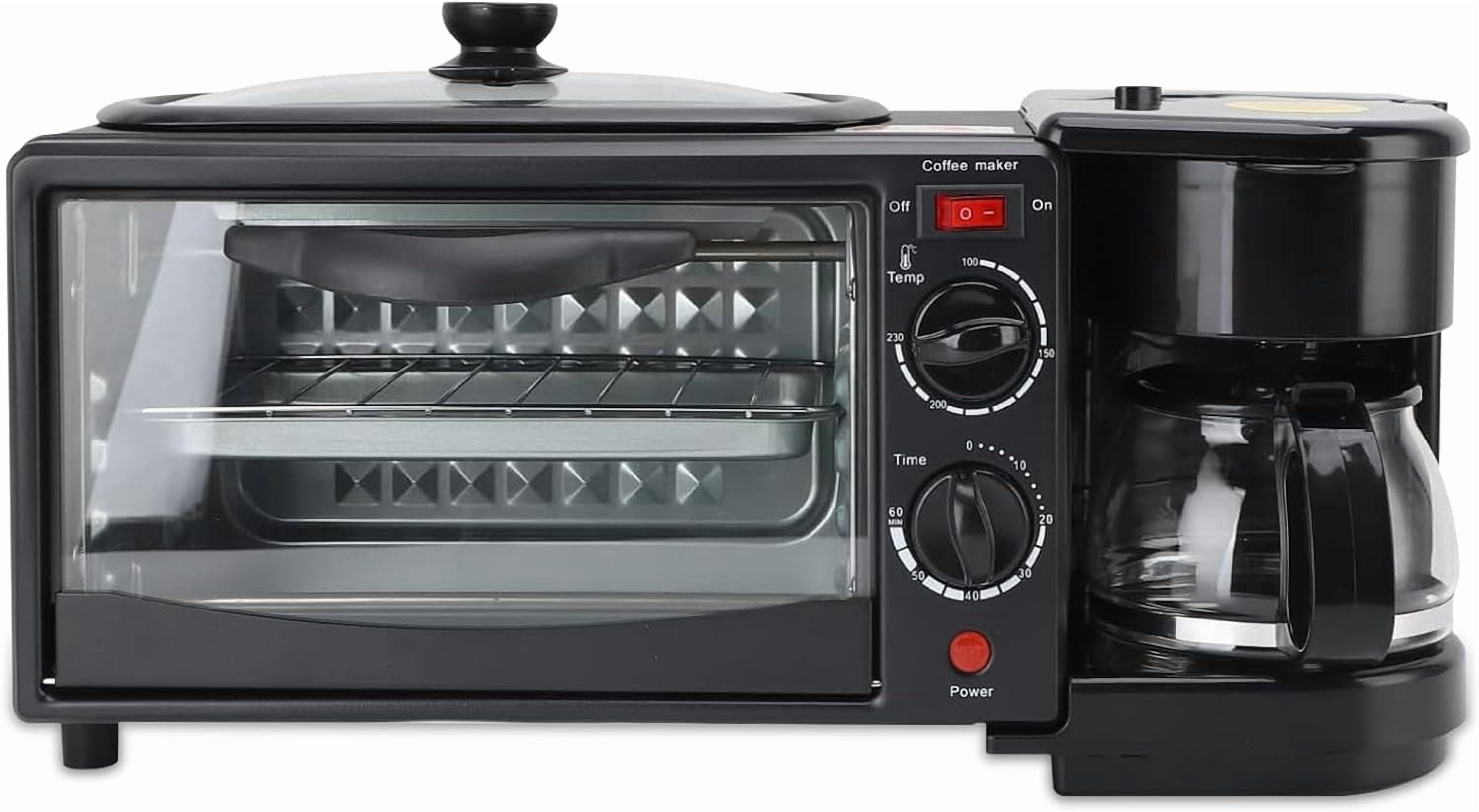 3-in-1 Breakfast Machine with Coffee Maker, Toaster, Non-Stick Griddle, Multi-Function Breakfast Machine with Timer, Kitchen Appliance Ideal for Apartments and Small Kitchens