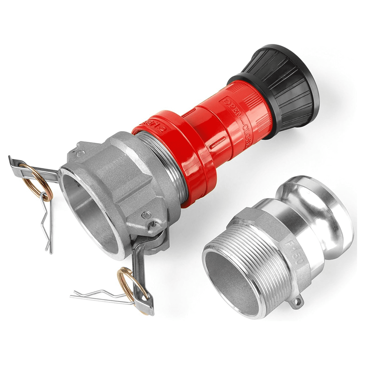 Fire Hose Nozzle,1-1/2inch NPSH HeavyDuty Industrial Fire Hose Constant Flow Fog Nozzle with 1.5inch Camlock Fitting,1 x Fire Hose Nozzle 2 x Aluminum Camlock Fitting Coupling,As Shown