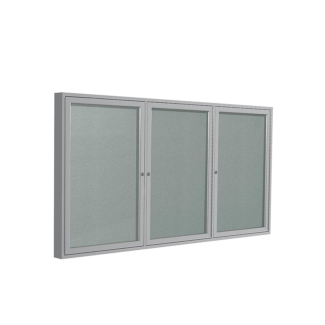 Pemberly Row Vinyl 36" x 72" 3 Door Enclosed Bulletin Board in Silver