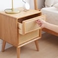 thumbnail image 3 of Gzxs Solid Wood Nightstand in Natural, Storage Bedside Table with 2 Rattan Drawers and Back Moisture-Proof Hole, for Bedroom Living Room, 15.75"L x 13.78"W x 21.26"H, 3 of 5