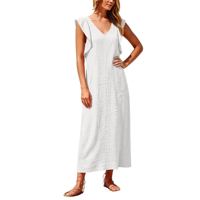 white cap sleeve maxi dress Women's Western Cap Short Sleeve Maxi A-Line Dress