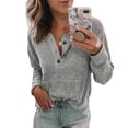 thumbnail image 1 of Blusa de manga larga con cuello en V Botón de bolsillo Pure Color Casual Top de moda para Mujer, 1 of 4