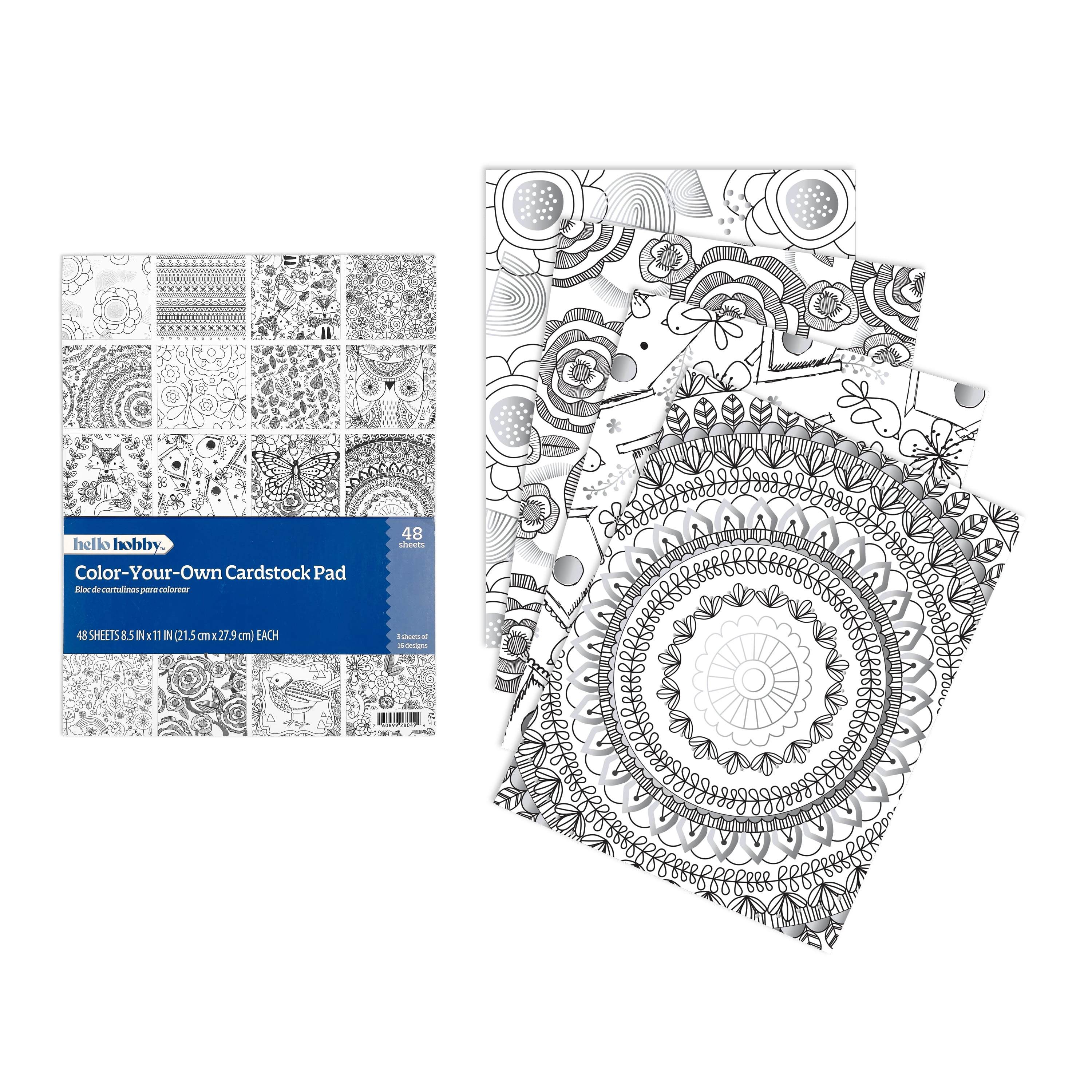 Hello Hobby Color Your Own 8.5x11 Paper and Cardstock Combo Pad for Scrapbooking and Crafting
