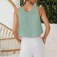 thumbnail image 4 of Ulitacool Women'S Shirts Linen Sleeveless Tank Top Summer Breathableloose Fit V Neck Blouse Tunic Shirt Simple Style Clothing L Green, 4 of 7