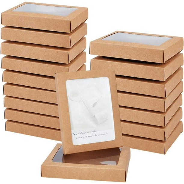 Caja de almacenamiento de 30 unidades para tarjetas de felicitación, de papel kraft con ventana transparente de PVC. Ideal para sobres, marcos y organizadores de fotos.