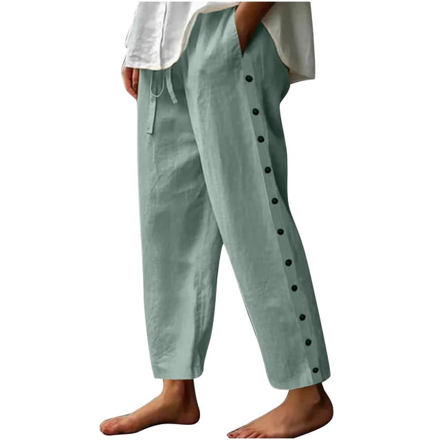 FNFYFH Clearance Breathable Ladies Linen Pants Solid Color Summer