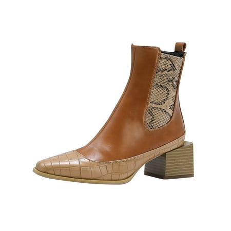

Boots Clearance Hvyes Women s Snake Print Colorblock Square Heel Side Zipper Mid Heel Knight Boots