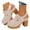 Beige, variant on Women's Closed Toe Chunky Heel Sandals Slip on Platform Slingback Pumps Buckles Dressy Summer Casual Hollow out Wedge Slide Sandal Beige Size 7