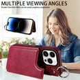 thumbnail image 6 of Dteck Case for iPhone 15 Pro Max,Magnetic Clasp Luxury PU Leather Card Slots Stand Durable Shockproof Case Back Wallet Flip Cover with Ring Buckle Cover,Red, 6 of 10