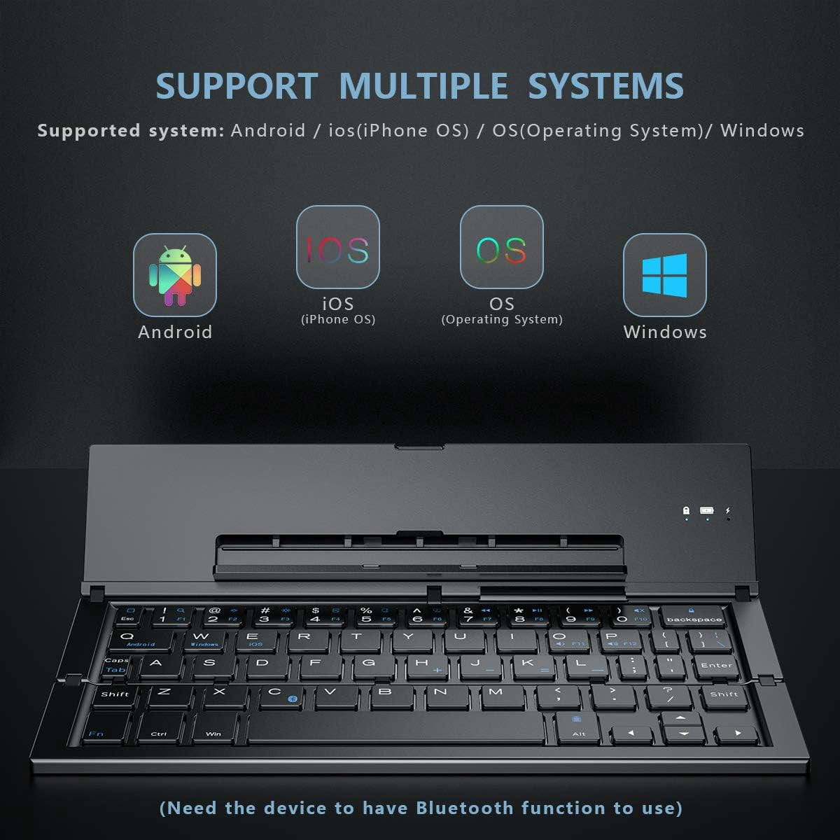 Tri-Folding Portable Bluetooth Keyboard, Slim Aluminum Alloy for Travel & Work, Compatible with iPad Pro/Air, iPhone, Android Tablets, Windows/Mac Laptops