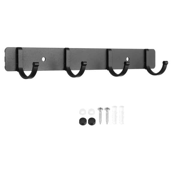 Uxcell Towel Hook Rack, 10 Inch Wall Mount Coat Rack No Drill Wall Mount Hooks Wall Clothes Hanger Rustproof for Bathroom Kitchen Bedroom, Black(4 Hooks)