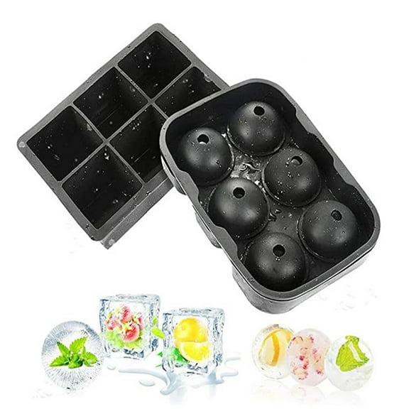 LIFETWO Ice Cube Trays (Set of 2), Silicone Sphere Whiskey Ice Ball Maker with Lids & Large Square Ice Cube Molds for Cocktails & Bourbon
