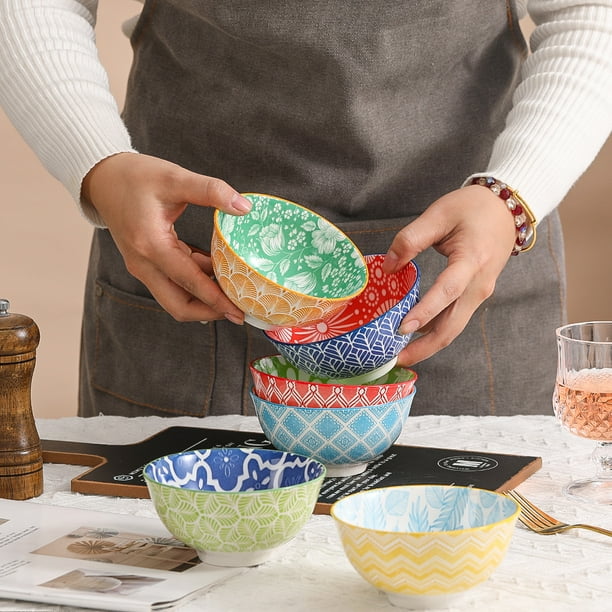 Porcelain Dessert Bowls Cereal Bowl 4.75 inch Round Small Bowls 10 oz Colorful Ceramic Bowl Set of 6