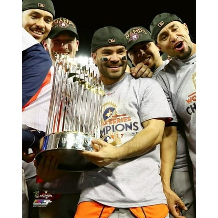Jose Altuve with the World Series Championship Trophy Game 7 of the 2017 World Series Photo Print (20 x 24)