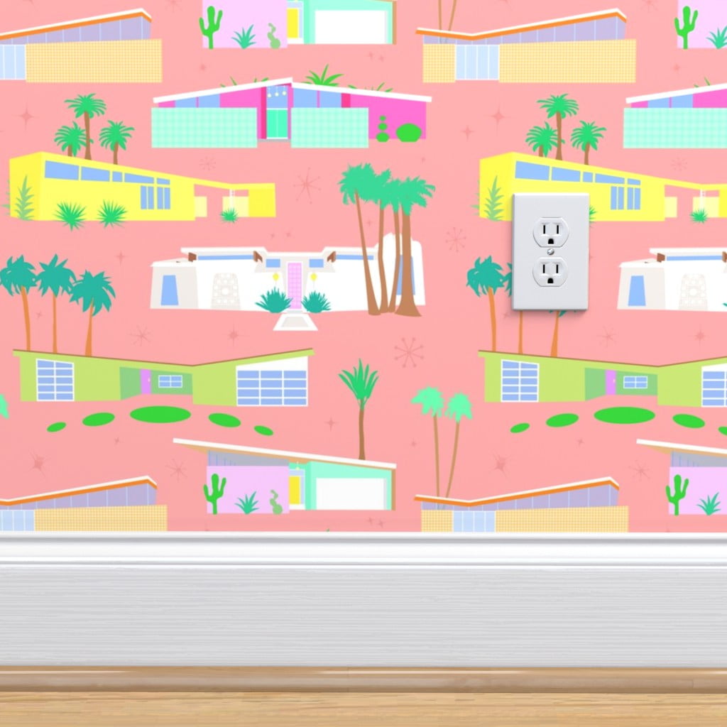 Peel-and-Stick Removable Wallpaper Mid Century Palm Springs Modernism Pink