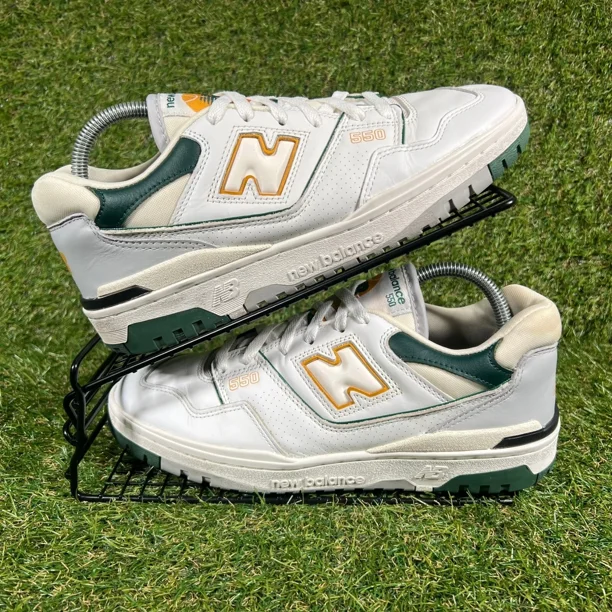 New Balance Trainers Mens Sz UK 8.5 550 White Green Yellow Leather Casual Shoes