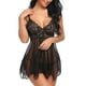 thumbnail image 4 of Women Transparent Lace Lingerie Babydoll Underwear Cami Nightgown Nightwear G-string Set, 4 of 4