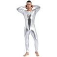 thumbnail image 5 of Alvivi Men's Shiny Metallic Dance Unitards Long Sleeve Full Length Bodysuits Jumpsuits Silver 3XL, 5 of 6