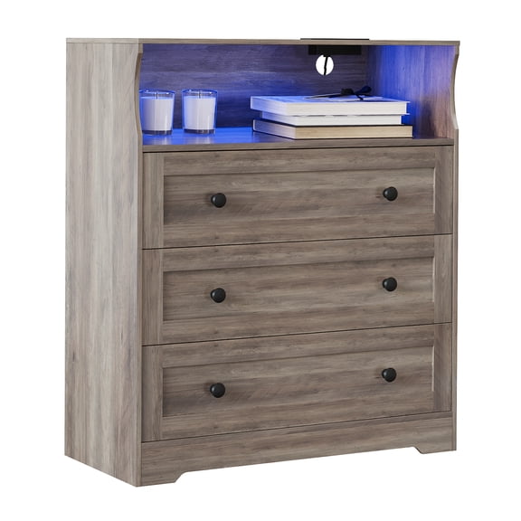 ExpanseEcho 3-Drawer Antique Light Dresser with Curved Edges, MDF Cabinet