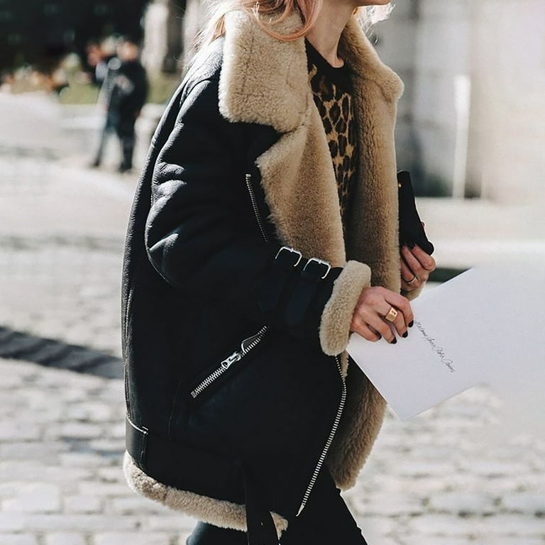 Oplxuo Womens Oversized Sherpa Lined Faux Suede Jacket
