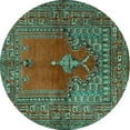 thumbnail image 1 of Ahgly Company Machine Washable Indoor Round Oriental Turquoise Blue Traditional Area Rugs, 6' Round, 1 of 4