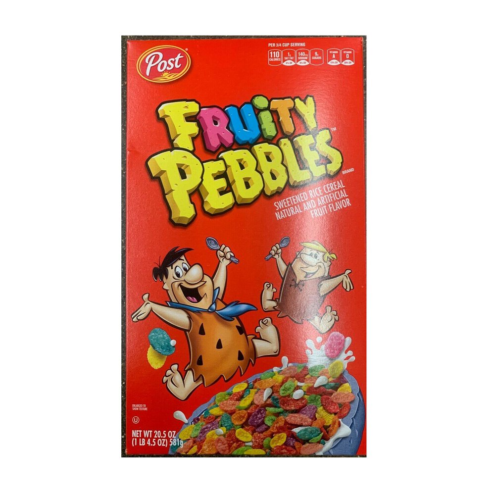 Fruity Pebbles Rice Cereal New Post 20.5 Oz Box Sweetened Cereal Fruit