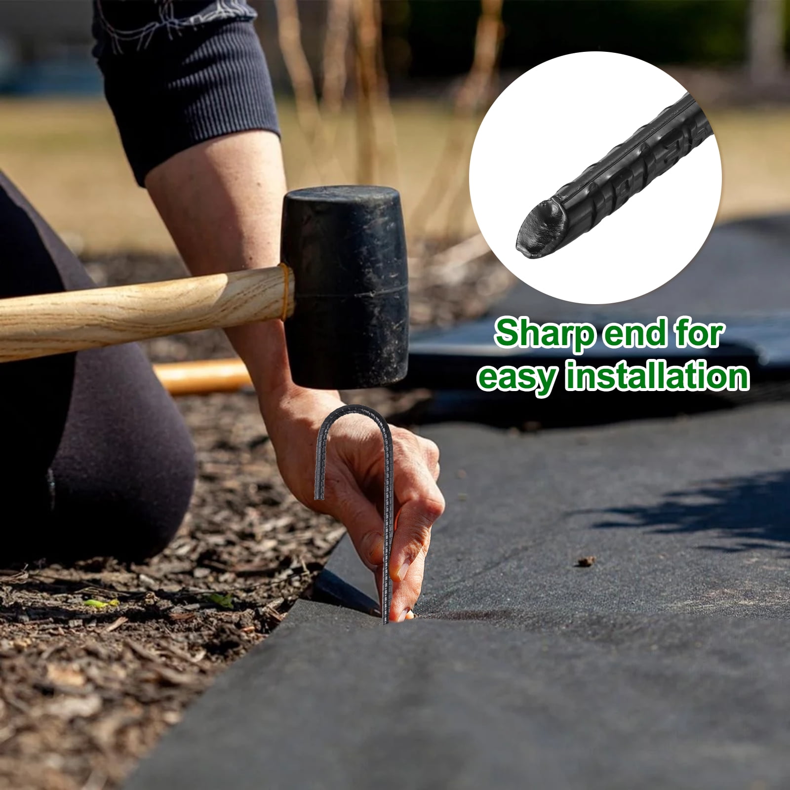 6 Pack Ground Stakes Heavy Duty J Shaped Stakes, 12 Inch Steel Tent Pegs 0.24" Dia J Hook Ground Anchors Link Fence Spikes with Chisel Point End for Garden Camping Gazebo, Black