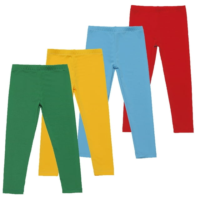 YUNAFFT Girls Stretchy Soft Leggings 3-12Y 4-Pack Lycra Spandex Pure Color Breathable Base Layer Pants