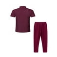 thumbnail image 5 of Men's Short Sleeve Outfits Waffle Knit Henley Shirt and Long Pants Set Casual 2 Pieces Summer Beach Tracksuits with Pockets Big and Tall Size S-3XL Wine, 5 of 5