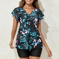 thumbnail image 3 of Feimerou Womens Tankini Bathing Suits Modest Tummy Two Piece Swimsuits Flowy Ruffer Sleeve Floral Printed Swimsuit with Boyshorts, 3 of 9