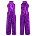 thumbnail image 6 of YUUMIN Girl's Sparkly Long Jumpsuit Sleeveless Wide Leg Romper Formal Birthday Party Prom Outfits Purple 12, 6 of 7