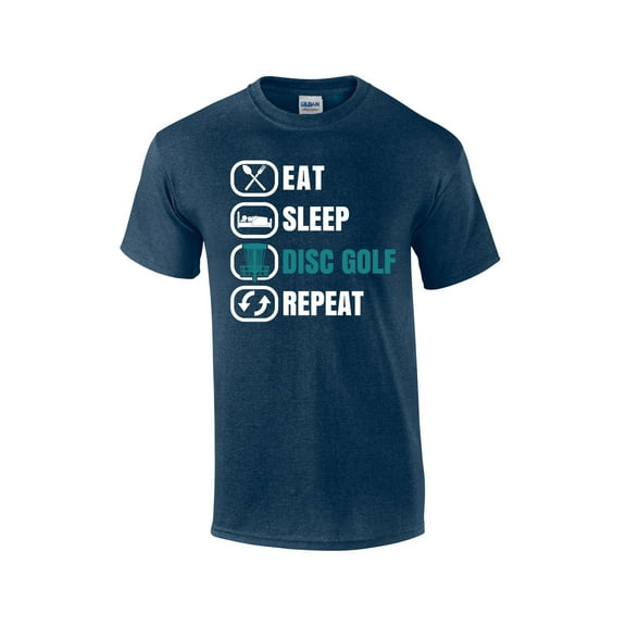 Eat Sleep Disc Golf Repeat Funny Mens Short Sleeve T-shirt Graphic Tee-Heather Navy-medium