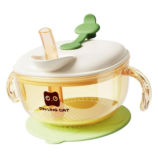 Tazón Con Ventosa Para Bebé De 300 Ml Con Pajita Para Niños De 6 Meses En Diferentes Etapas De Alimentación, Color Verde