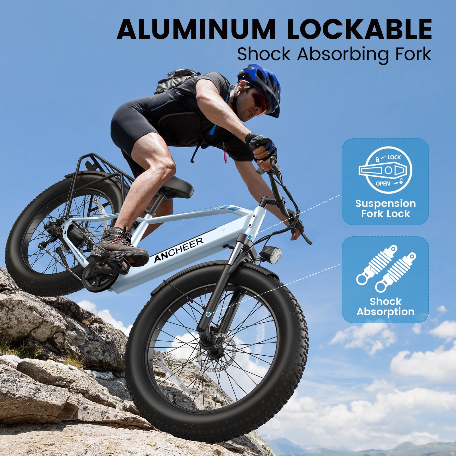 ANCHEER Electric Bike for Adults Peak 1000W Electric Bicycle 48V 15AH Battery Electric Bike 26" x 4.0" Fat Tire Mountain 28MPH 7 Speed Gears Electric Bike, Rear Rack,UL2849