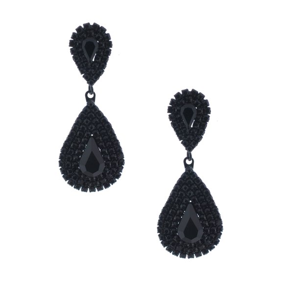 Wedding Earrings Black Jet Rhinestone Pear Shaped Oval Stone Drop Earrings