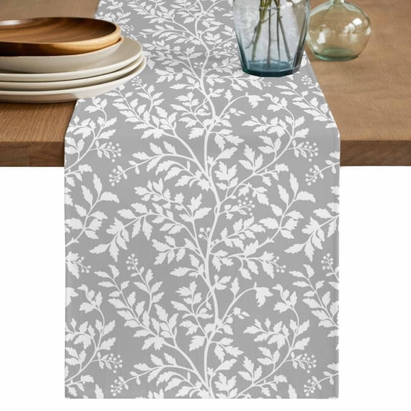 Table Runner 36 Inches Long for Kitchen Dining, Grey Spring Floral Dresser Scarf Farmhouse, Dining Table Decorations for Wedding/Parties, Farmhouse Flowers Elegant Pastoral 13 x 36 In