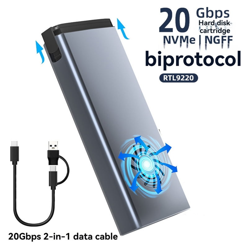 20Gbps M.2 SSD Enclosure with Cooling Fan USB-C 3.1 Dual Protocol High-Speed External Hard Drive Case for 2242 2260 2280