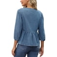 thumbnail image 3 of BLUSAS DE MEZCLILLA PARA MUJER INSPIRE CHIC CON LAZO FRONTAL Y MANGAS PUFF HEM VOLANTE PEPLUM CAMISAS DE JEAN L AZUL, 3 of 6