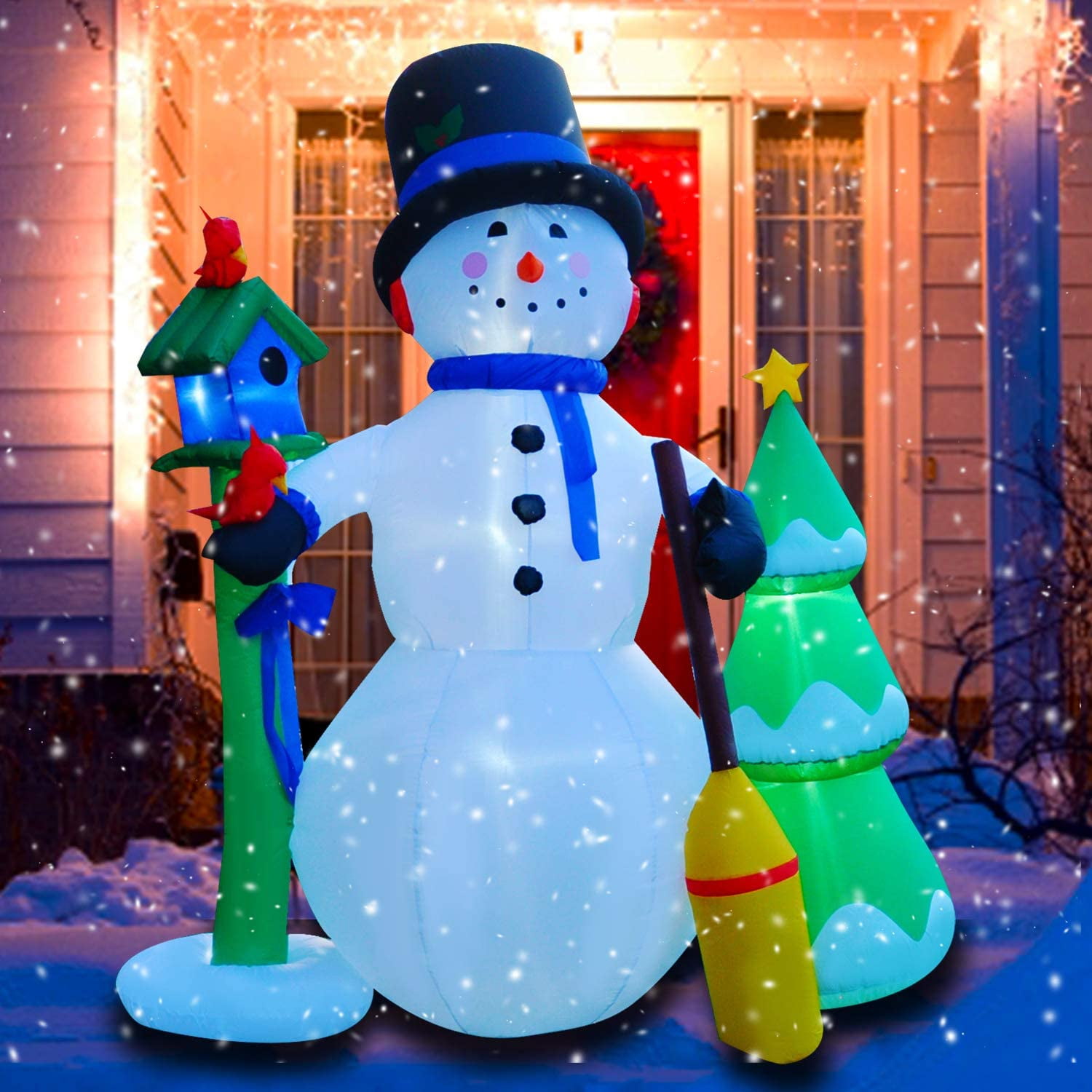 8 Ft LED Inflatable Christmas Snowman with Xmas Tree Broom Streetlight for Yard Lawn Garden Home