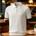 thumbnail image 5 of Men's Smart Casual Knit Polo Shirt, Hollow Out Textured Short Sleeve Shirt for office & Weekend White, 5 of 5