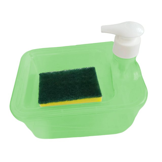Dispensador de jabón y estropajo rectangular con bomba para bar y cafetería Verde