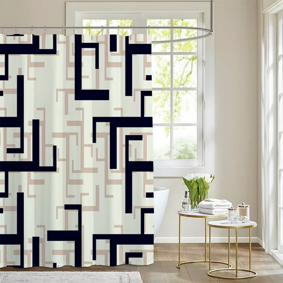 Geometric Lines Simple Shower Curtain Blue Art Bathroom Curtain 3D Printing Non-perforated Bathroom Curtain Curtain Hook