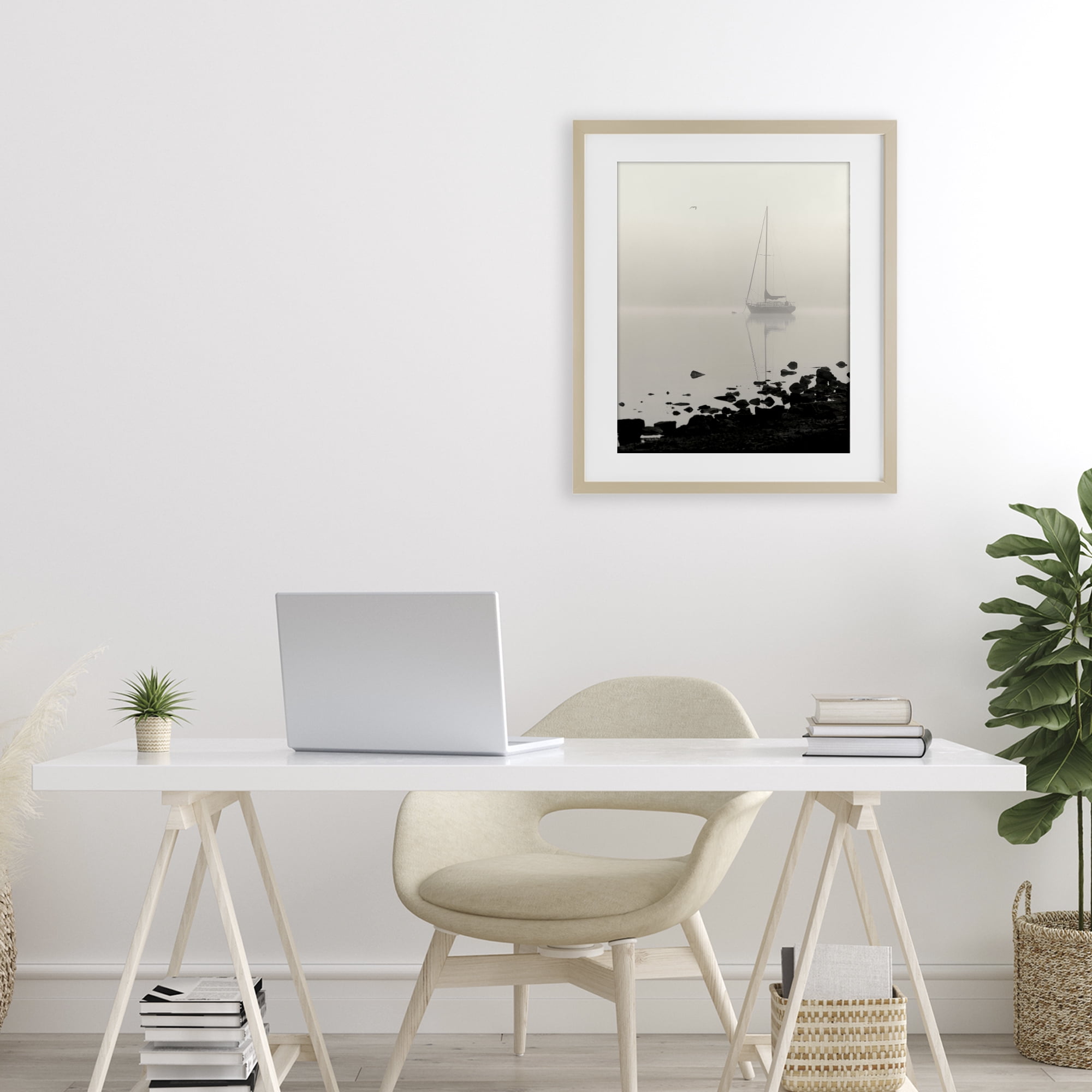 Stupell Industries Moored In Fog Birch Framed Print Under Glass, design by Nicholas Bell