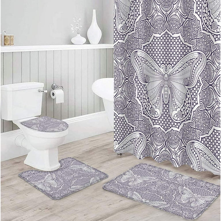 ZHANZZK Lavender 4 Piece Bathroom Set Shower Curtain Bath Rug Contour Mat  and Toilet Lid Cover