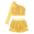 thumbnail image 3 of iiniim Kids Girls Modern Jazz Hip Hop Outfits Sequin Crop Top with Mini Skirt Dancewear A Gold 16, 3 of 7