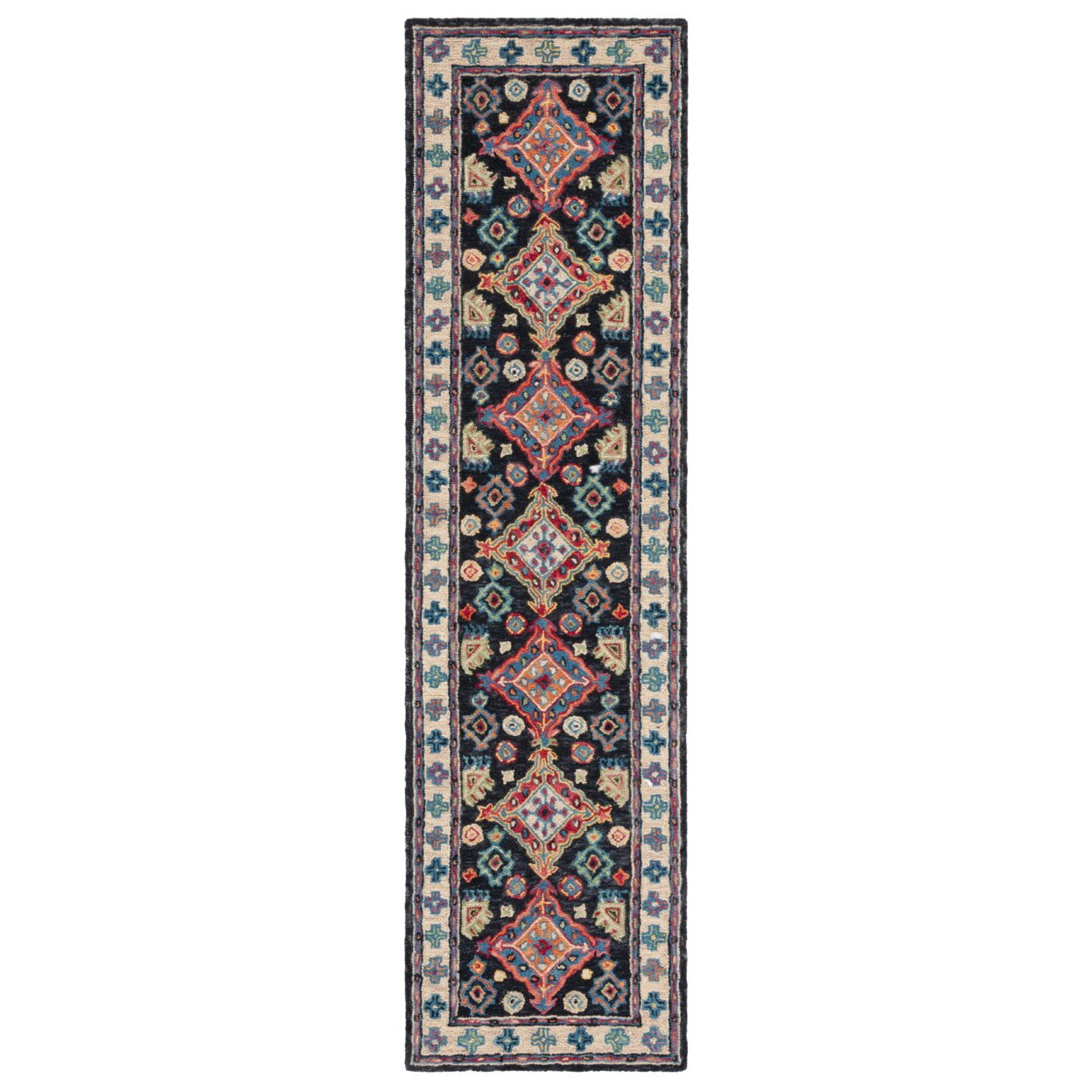 SAFAVIEH Aspen Ermintrude Geometric Wool Runner Rug, Charcoal/Blue, 2'3" x 17'